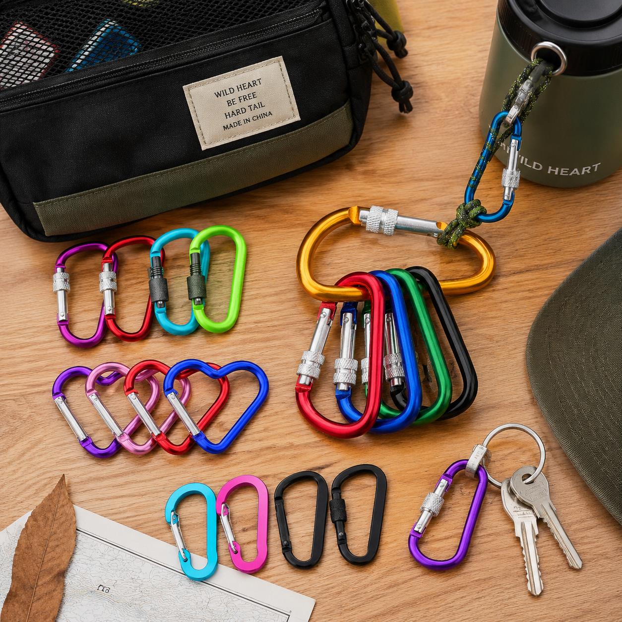 Carabiner Locking D - Zestaw 6 karabińczyków – 5-8 cm,